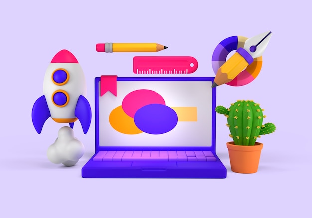 Gratis PSD 3d-rendering af grafisk design