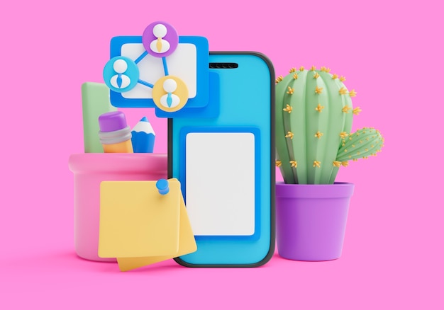 Gratis PSD 3d-rendering af smartphone-interfacebaggrund