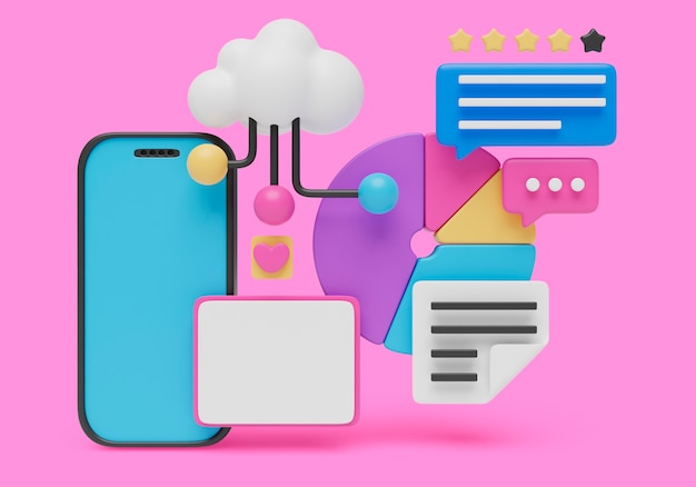 Gratis PSD 3d-rendering af smartphone-interfacebaggrund