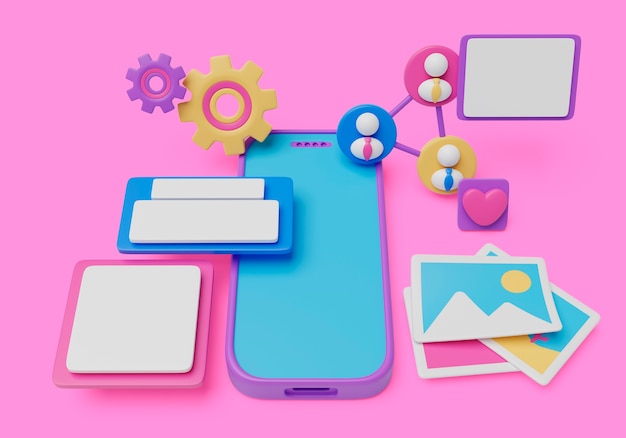Gratis PSD 3d-rendering af smartphone-interfacebaggrund