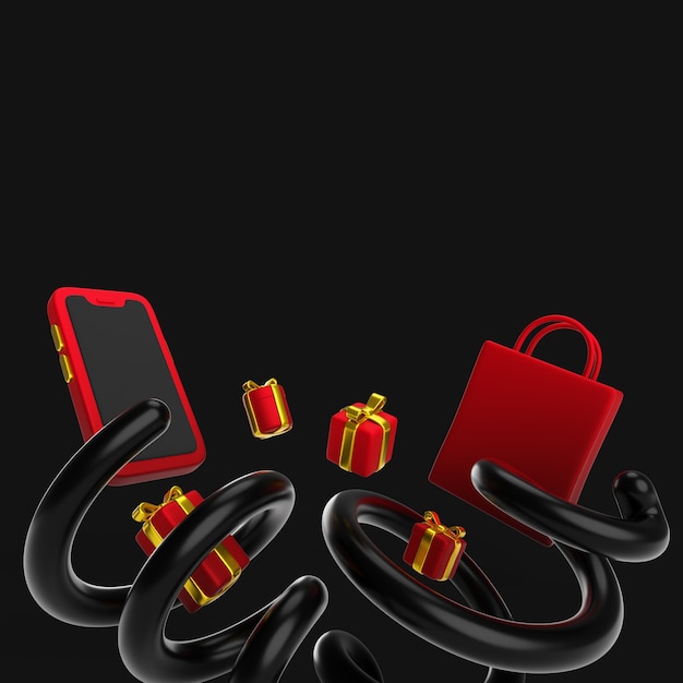 Gratis PSD 3d-rendering af sort fredag udsalg baggrund