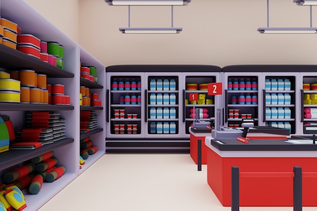 Gratis PSD 3d-rendering af supermarked