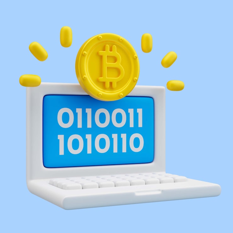 Gratis PSD 3d-rendering av bitcoin laptop-ikon