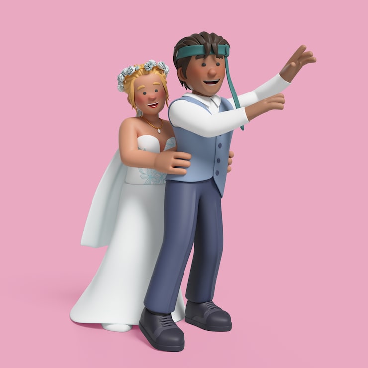 Gratis PSD 3d-rendering av brud og brudgom som poserer