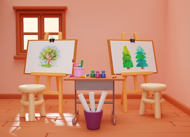 Gratis PSD 3d-rendering av kunststudioillustrasjon