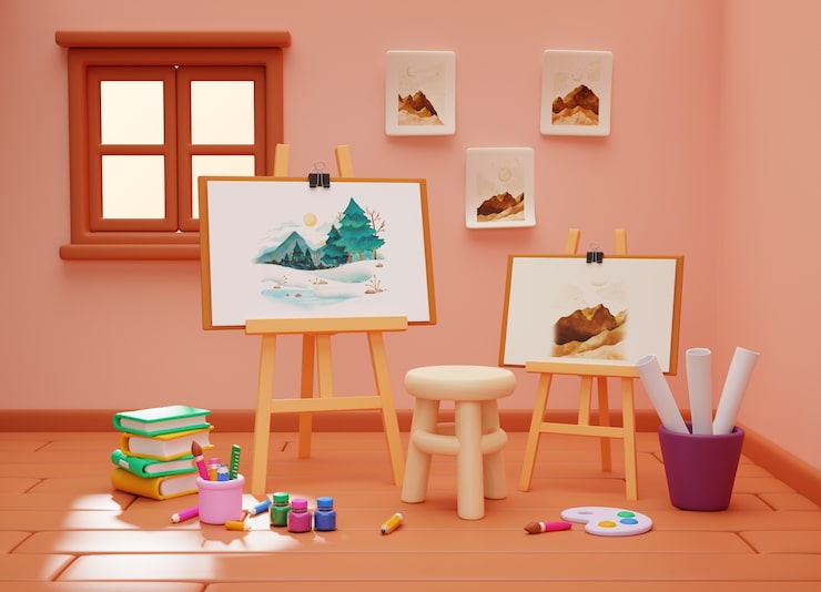 Gratis PSD 3d-rendering av kunststudioillustrasjon