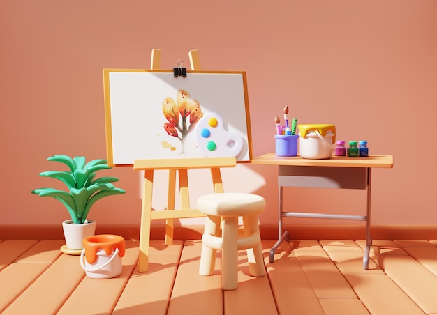 Gratis PSD 3d-rendering av kunststudioillustrasjon