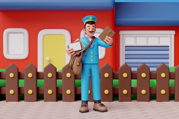 Gratis PSD 3d-rendering av postmann karakter