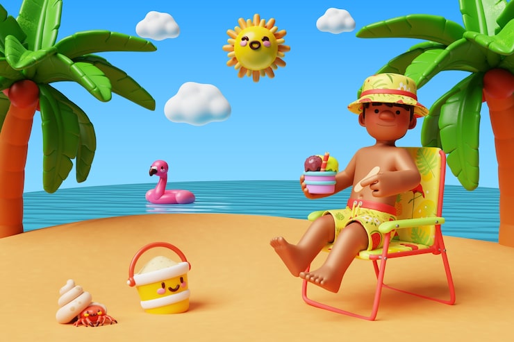 Gratis PSD 3d strandgutt karakter komposisjon