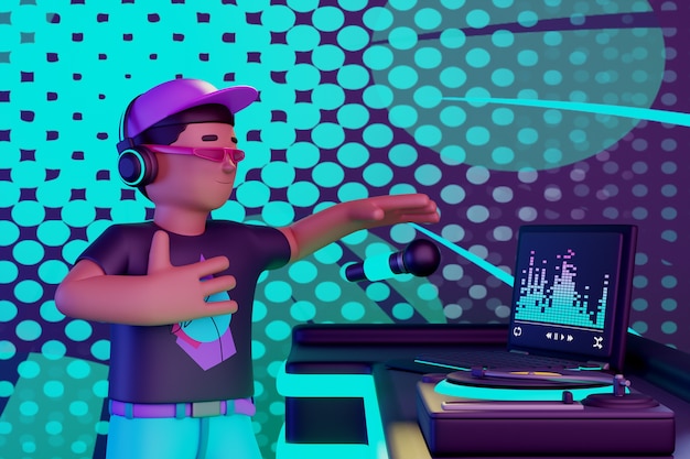 Gratis PSD 3d-visning av karakter-dj