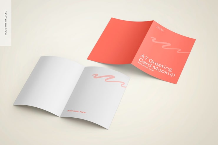 Gratis PSD a7-lykønskningskort mockup åbnet