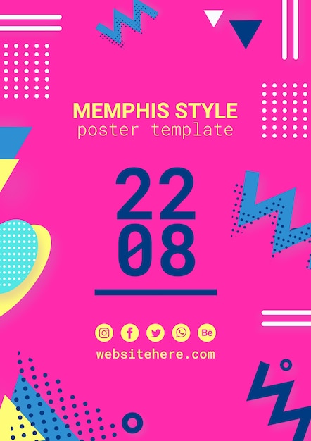 Gratis PSD affisch i platt rosa memphisstil
