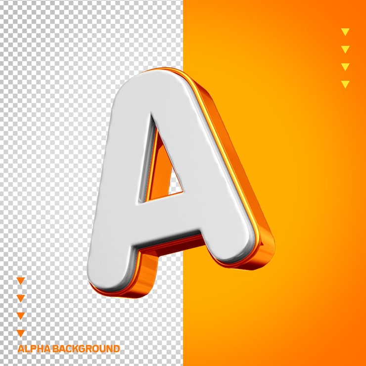 Gratis PSD alfabet 3d bogstav a hvid med orange