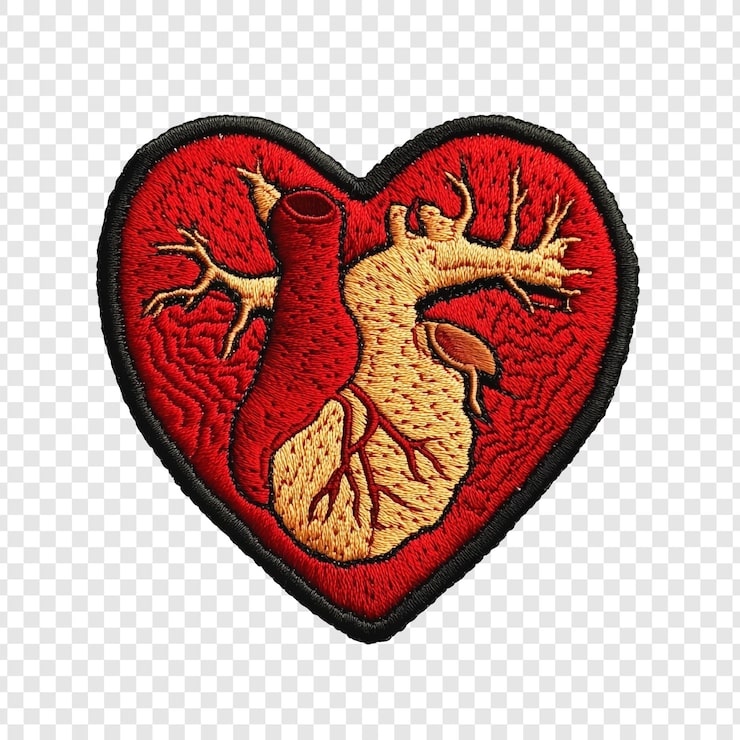 Gratis PSD anatomisk hjerte patch rød og guld broderet hjerteform