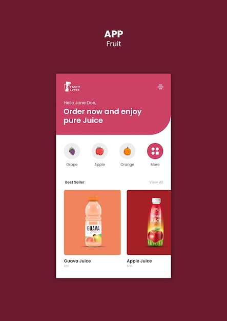 Gratis PSD appmaldesign for fruktshopping