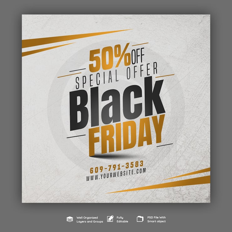Gratis PSD banner skabelon til sociale medier med black friday superudsalg