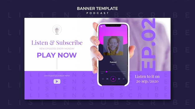 Gratis PSD bannermal for podcast-konseptmal