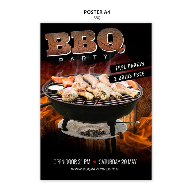 Gratis PSD barbecue skabelon plakat a4
