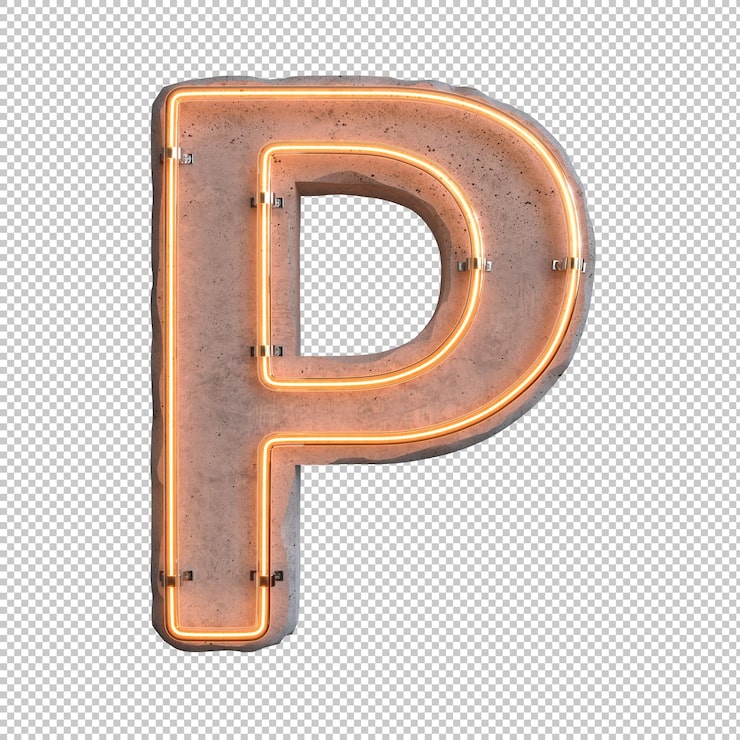 Gratis PSD beton neon lys alfabet p på transparent baggrund