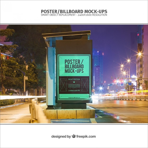Gratis PSD billboard mockup til busstoppested