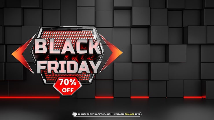 Gratis PSD black friday med redigerbar 3d-rendering af tekst