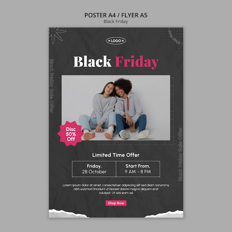 Gratis PSD black friday-skabelon med fladt design