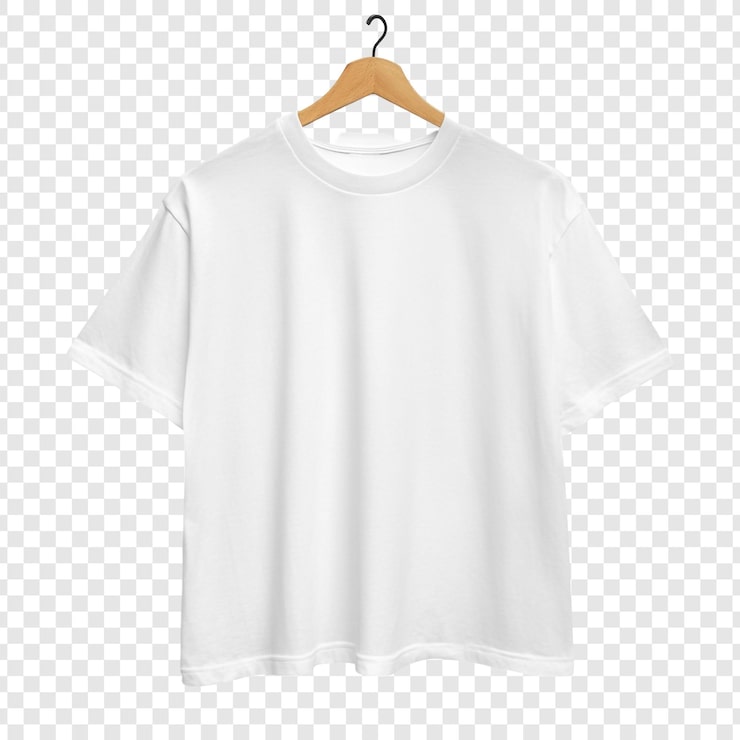 Gratis PSD blank hvid t-shirt på træbøjle mockup