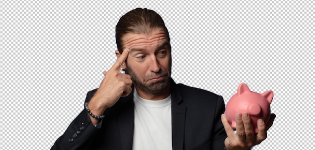 Gratis PSD blond man med en spargris