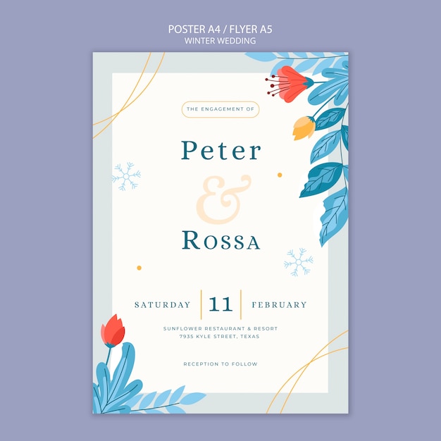 Gratis PSD bryllupsskabelon i fladt design
