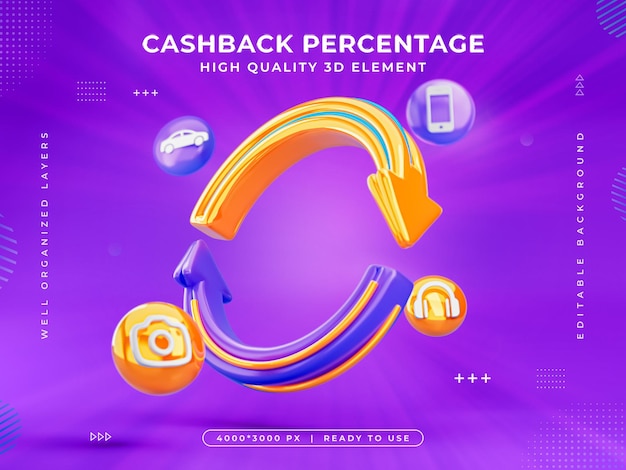 Gratis PSD cashback ikon isoleret 3d render illustration