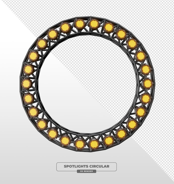 Gratis PSD cirkulært belysningsrig med spotlights og mesh center 3d-gengivelse