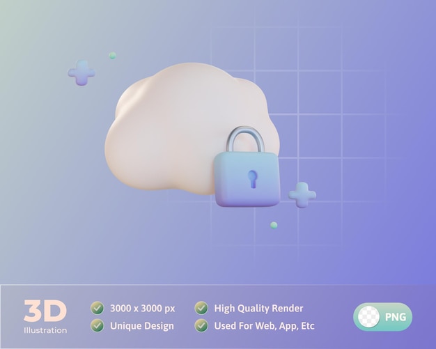 Gratis PSD cloud system lås 3d-illustration