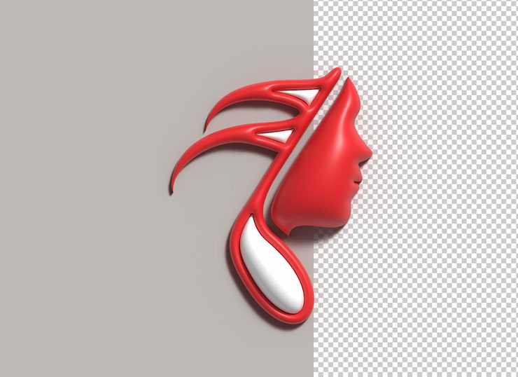 Gratis PSD dans og musikk logodesign med menneskelig ansiktslogo 3d-illustrasjonsdesign