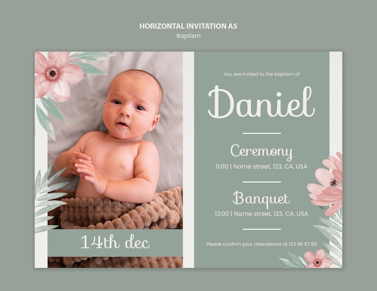 Gratis PSD design af dåbsinvitationsskabelon