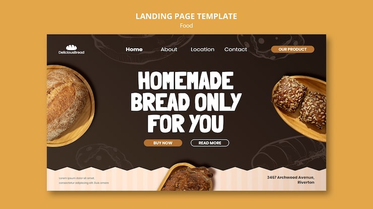 Gratis PSD designskabelon til en landingsside om mad