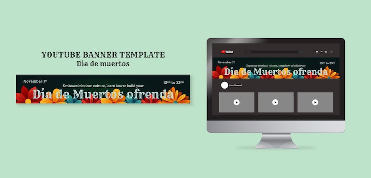 Gratis PSD dia de muertos fejring youtube banner