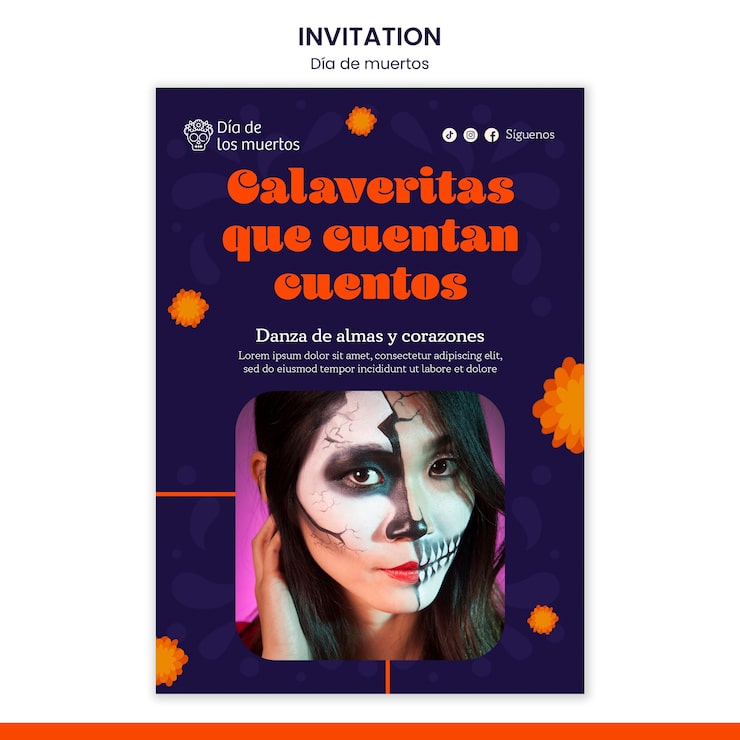 Gratis PSD dia de muertos-fejrings invitationsskabelon