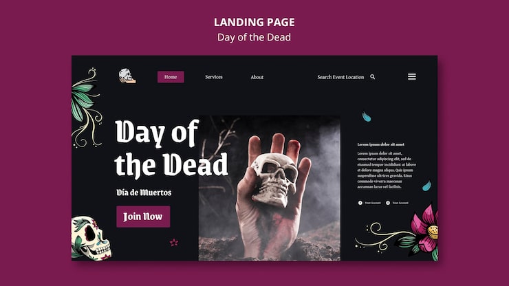 Gratis PSD día de muertos landing page skabelon