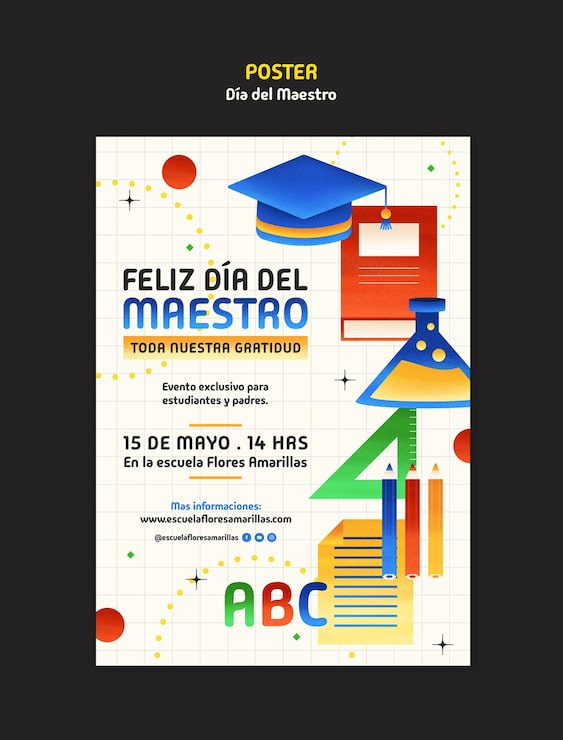 Gratis PSD dia del maestro-fejring plakat skabelon