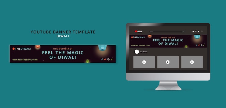 Gratis PSD diwali-festivalfirande, youtube-banner-mall