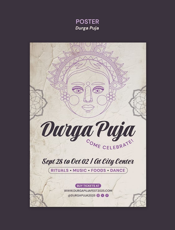 Gratis PSD durga puja festivalaffisch