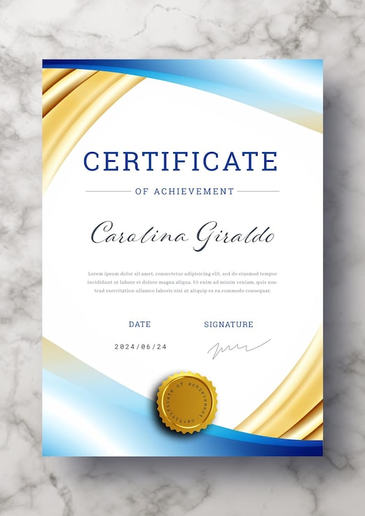 Gratis PSD elegant certifikatskabelon med abstrakte gradient bølger