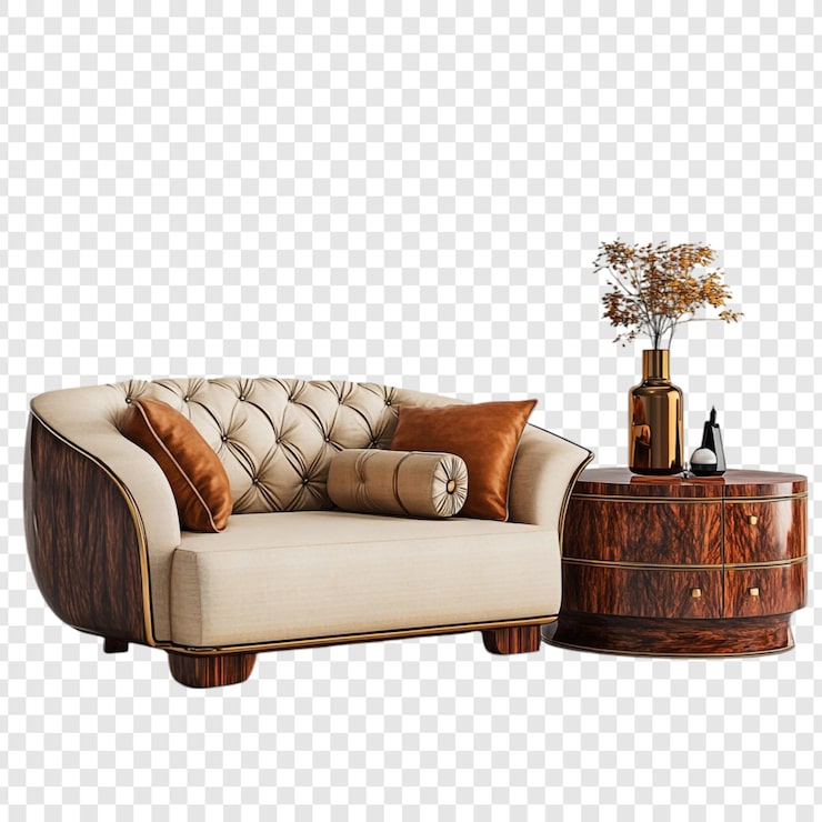 Gratis PSD elegant moderne sofa og sidebord – interiørdesign