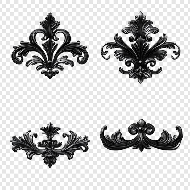 Gratis PSD elegant svart barokk ornamentkolleksjon fire intrikate design