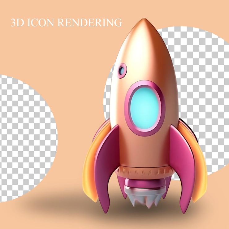 Gratis PSD et stilisert 3d-rakettikon med livlige farger og en blank finish