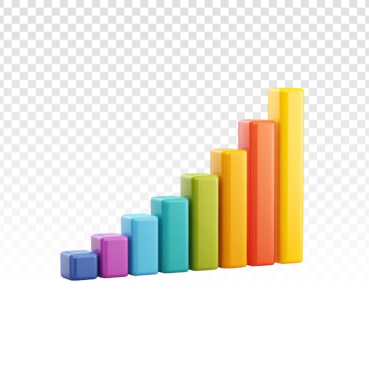 Gratis PSD farverigt 3d-søjlediagram, der repræsenterer vækst og dataanalyse