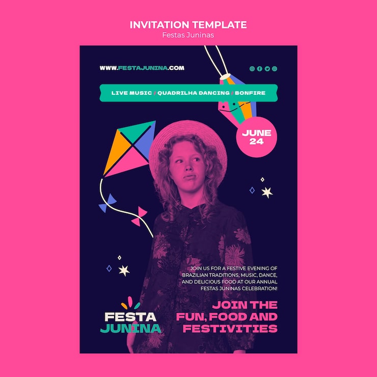 Gratis PSD festa junina fejring invitationsskabelon
