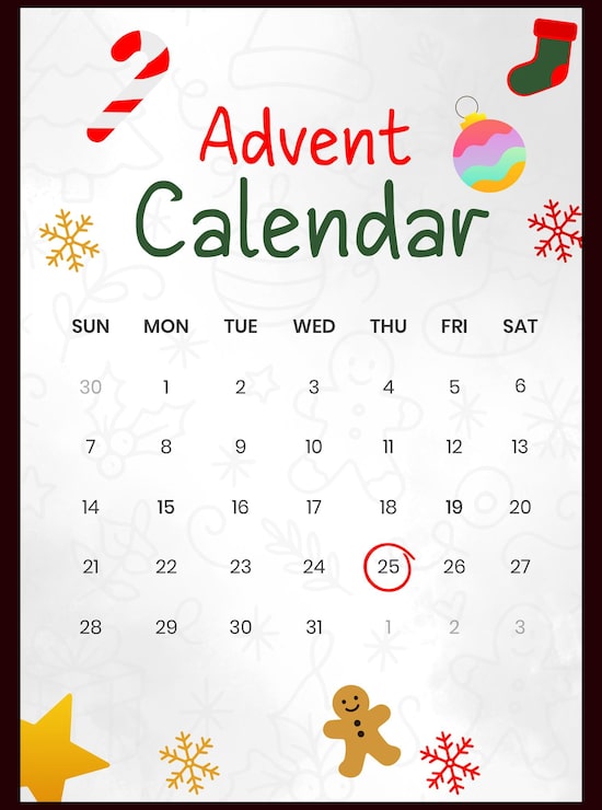 Gratis PSD festlig adventskalender med julepynt