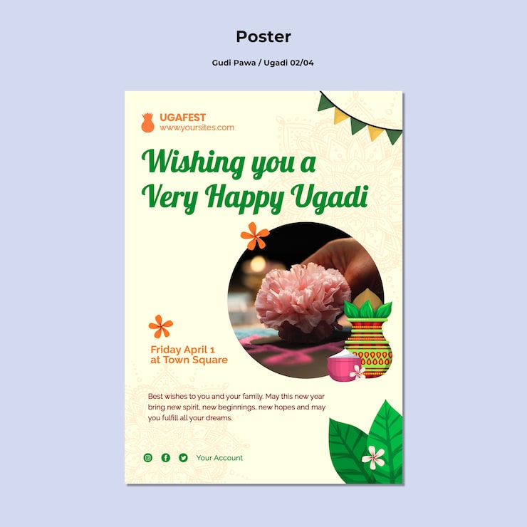 Gratis PSD flad design gudi padwa-skabelon