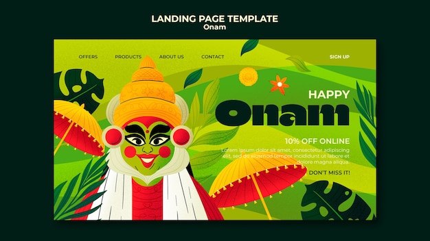 Gratis PSD flad landingpage til onam-fejring